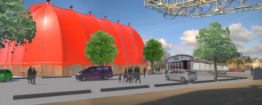 structure remplacant l'espace des arts durant les travaux